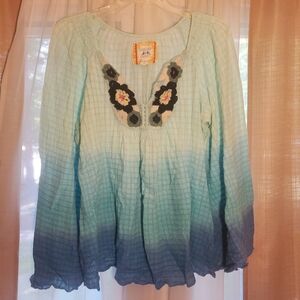 Chelsea & Violet Aqua to Navy Ombre Blouse